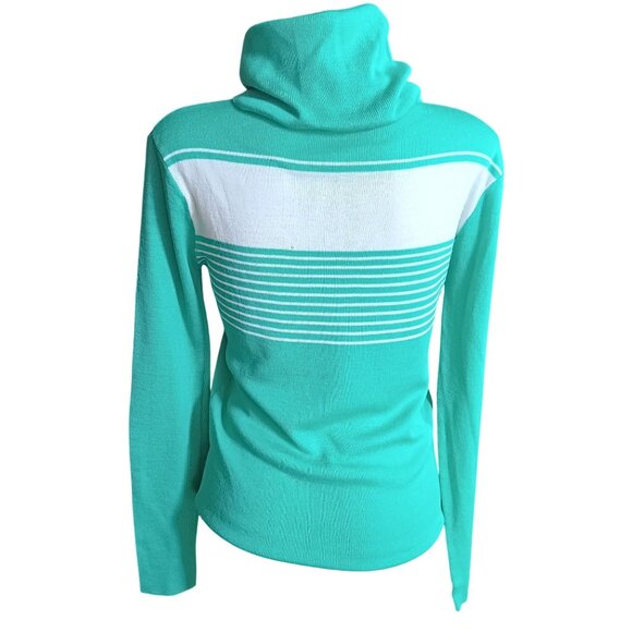 Large Vintage 70's Green White Striped Turtleneck Sweater Acrylic Wool Blend Mom - Picture 7 of 7